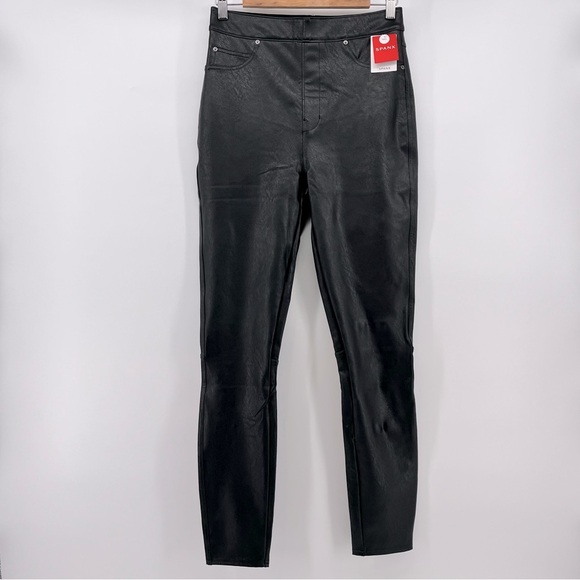 NEW SPANX Leather-Like Ankle Skinny Pant Luxe Black Size Medium Tall - Picture 4 of 13